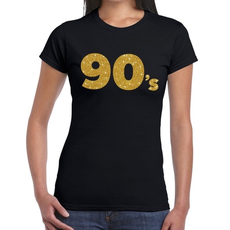 90's goud glitter t-shirt zwart dames - Jaren 90 kleding