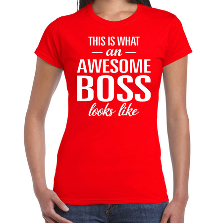 Awesome Boss tekst t-shirt rood dames - dames fun tekst shirt rood