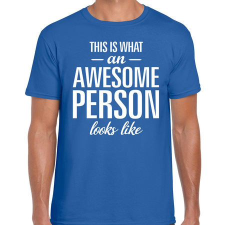 Awesome Person tekst t-shirt blauw heren - heren fun tekst shirt blauw
