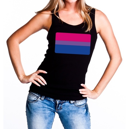 Gaypride biseksueel vlag tanktop/mouwloos shirt - zwart singlet bi vlag voor dames -  LHBT kleding