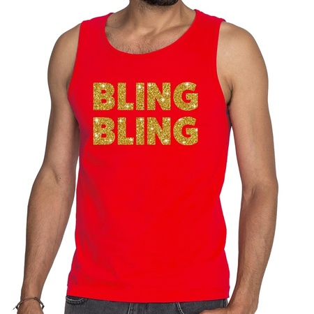 Bling Bling glitter tekst tanktop / mouwloos shirt rood heren - heren singlet Bling Bling
