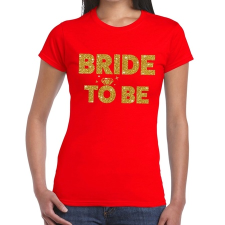 Bride to Be gouden glitter tekst t-shirt rood dames - dames shirt Bride to Be - Vrijgezellenfeest kleding
