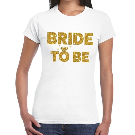 Bride to Be gouden glitter tekst t-shirt wit dames - dames shirt Bride to Be - Vrijgezellenfeest kleding