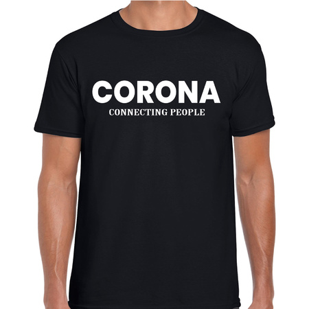 Corona connecting people bier / drank fun t-shirt zwart voor heren - Coronaatje drinken verbinden - kleding / outfit