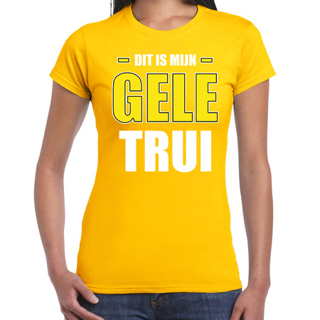 goochelaar prins Macadam Dit is mijn gele trui fun tekst t-shirt geel voor dames - wielerwedstrijd  foute fun tekst shirt / outfit - wieler tour / geel - Wildshirts.nl