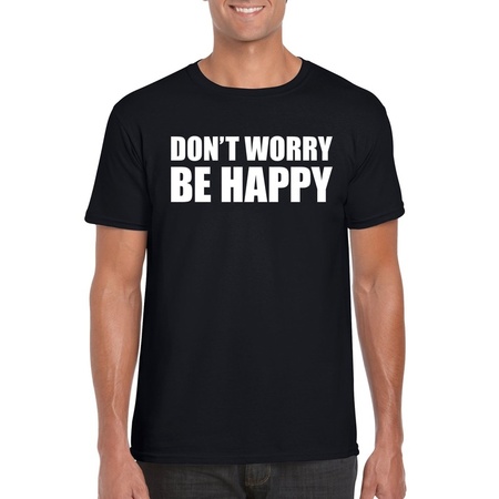 Dont worry be happy tekst t-shirt zwart heren
