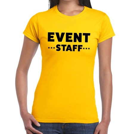 Event staff tekst t-shirt geel dames - evenementen crew / personeel shirt
