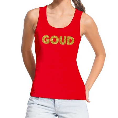 Party tanktop for women goud - gold glitter text - foute party - red