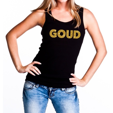 Party tanktop for women goud - gold glitter text - foute party - black