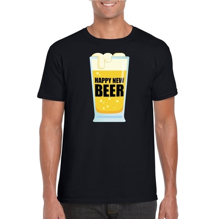 Fout oud en nieuw t-shirt Happy New Beer / Year zwart voor heren - Nieuwjaarsborrel kleding