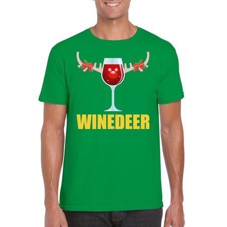 Foute Kerst t-shirt wijntje Winedeer groen voor heren
