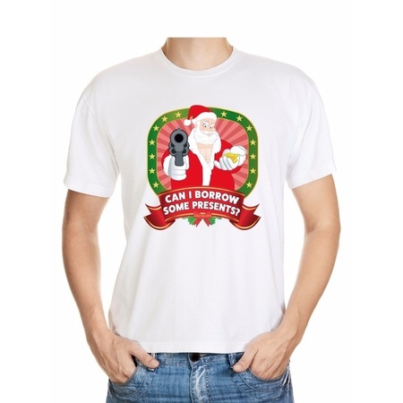 Ugly Christmas t-shirt white can I borrow some presents for men