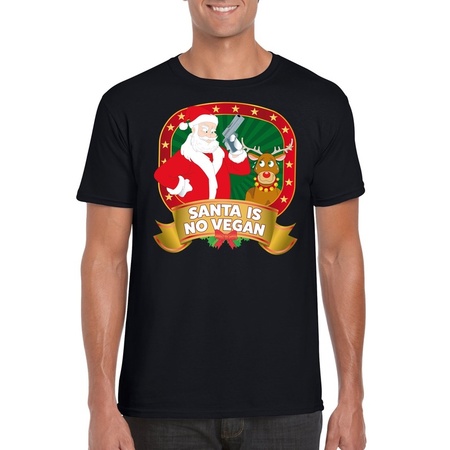 Foute Kerst t-shirt zwart Santa is no vegan heren - Kerst shirts