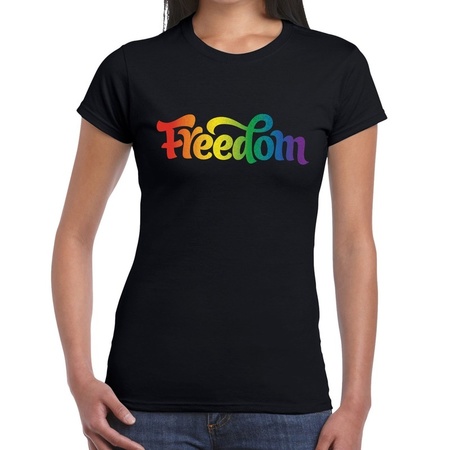 Gay pride Freedom t-shirt - zwart regenboog shirt voor dames - Gaypride