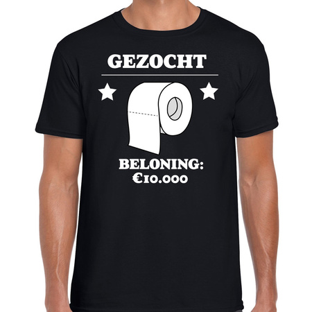 Gezocht wc-papier beloning 10000 euro t-shirt zwart voor heren - fun shirts