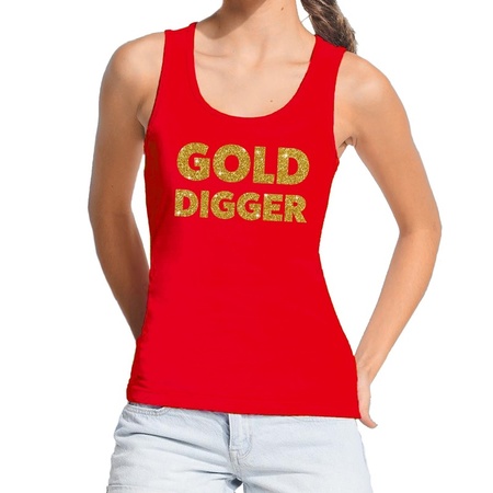 Gold Digger glitter tekst tanktop / mouwloos shirt rood dames - dames singlet Gold Digger
