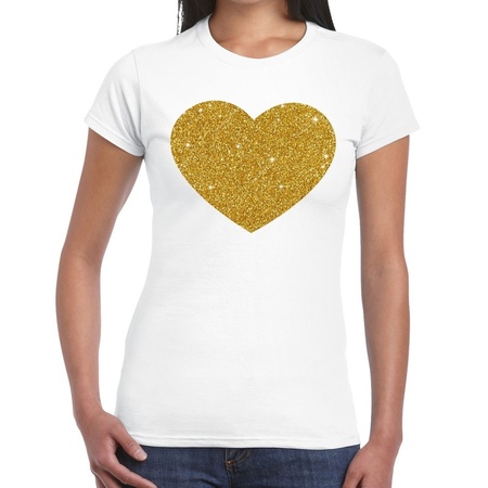 Gouden Hart glitter fun t-shirt wit dames - dames shirt Gouden Hart