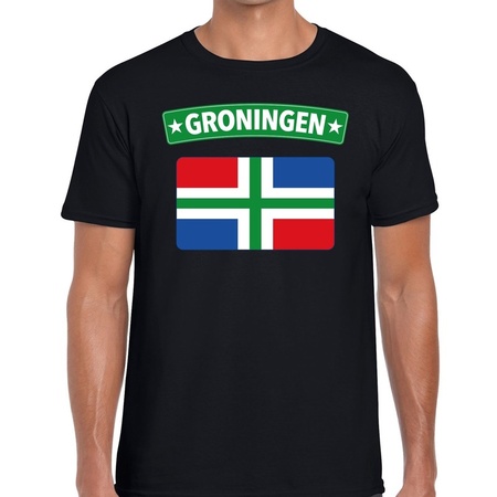 Groningen vlag t-shirt zwart voor heren - Grunnen vlag shirt voor heren