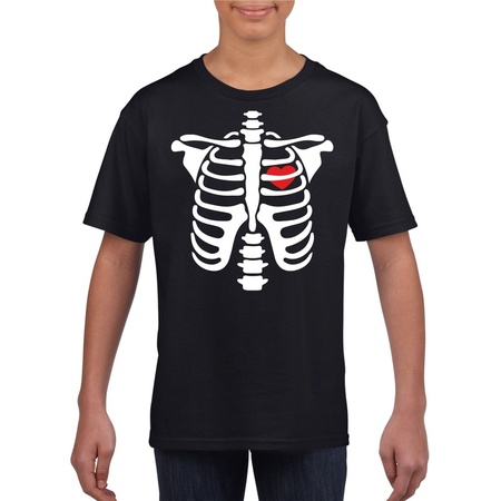 Halloween skelet t-shirt zwart jongens en meisjes - Halloween kostuum kind