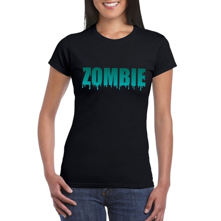 Halloween zombie tekst t-shirt zwart dames - Halloween kostuum