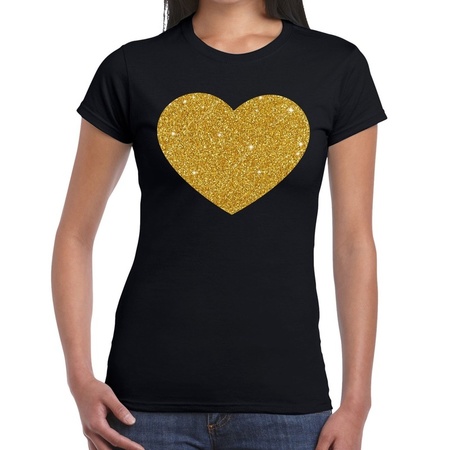 Hart van goud glitter fun t-shirt zwart dames - dames shirt Hart van goud