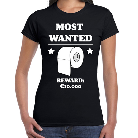 Most wanted toiletpaper reward 10000 euro t-shirt zwart voor dames - fun shirts