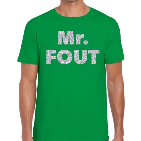 Mr. Fout zilveren glitter tekst t-shirt groen heren - Foute party kleding