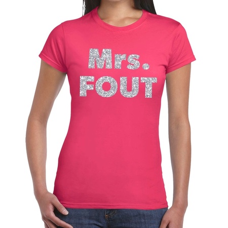 Mrs. Fout zilver glitter tekst t-shirt roze dames - Foute party kleding