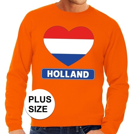 Oranje Hollands hartje grote maten sweatshirt heren - Oranje Koningsdag/ Holland supporter kleding