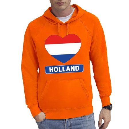 Oranje Holland hart vlag hoodie / hooded sweater heren