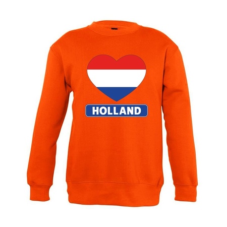 Oranje Holland hart vlag sweater kinderen - Oranje Koningsdag/ supporter kleding