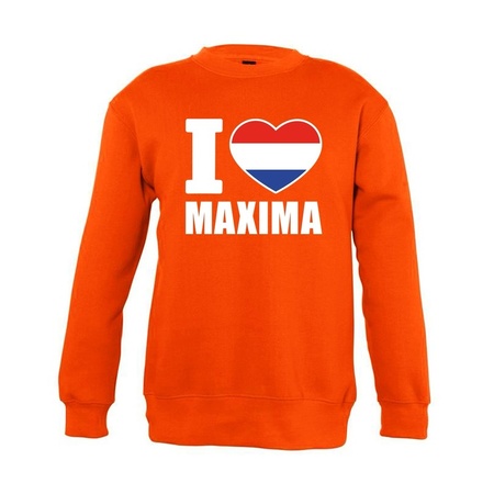 Oranje I love Maxima sweater kinderen - Oranje Koningsdag/ supporter kleding