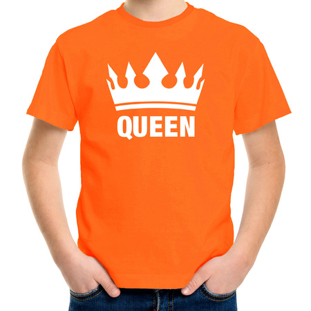 Oranje Koningsdag Queen shirt met kroon meisjes
