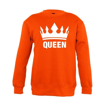 Oranje Koningsdag Queen sweater kinderen - Oranje Koningsdag kleding