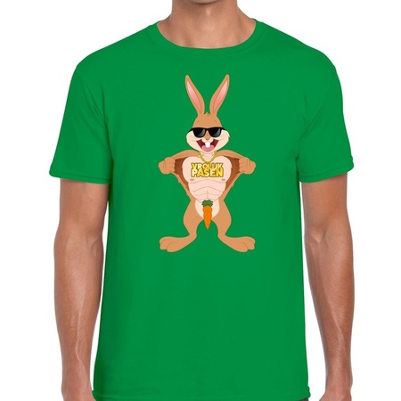 Groen Paas t-shirt stoere paashaas - Pasen shirt voor heren - Pasen kleding