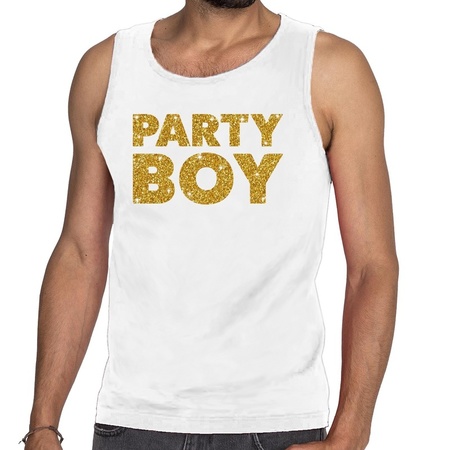 Party Boy glitter tekst tanktop / mouwloos shirt wit heren - heren singlet Party Boy