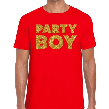 Party Boy gouden glitter tekst t-shirt rood heren - heren shirt Party Boy