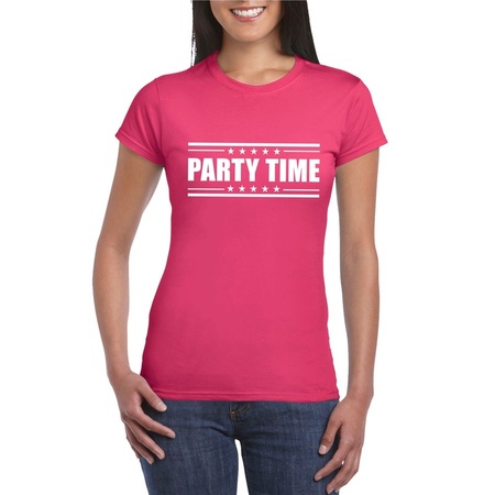 Party time t-shirt fuscia roze dames