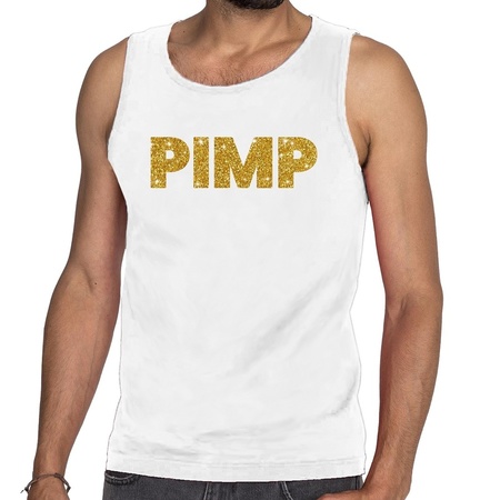 Pimp glitter tekst tanktop / mouwloos shirt wit heren - heren singlet Pimp