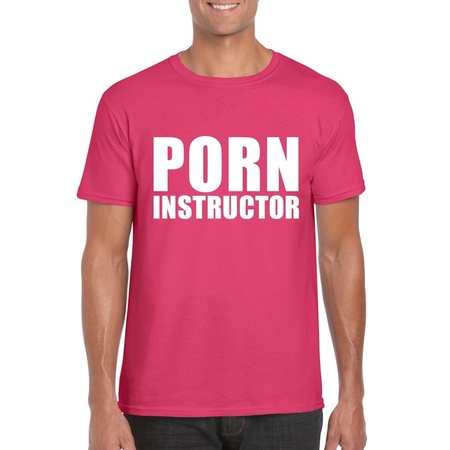 Porn instructor tekst t-shirt roze heren