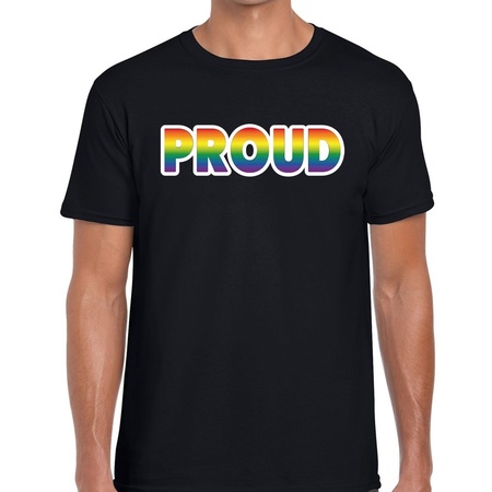 Proud gaypride regenboog t-shirt zwart voor heren - Gay pride