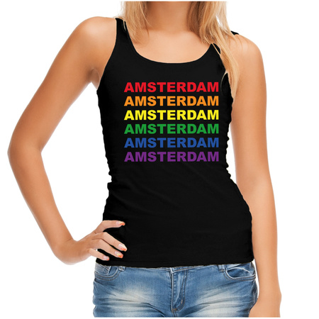 na school verdwijnen Relatieve grootte Regenboog Amsterdam gay pride / parade zwarte tanktop voor dames - LHBT  evenement tanktops kleding - Wildshirts.nl