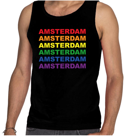 Regenboog Amsterdam gay pride / parade zwarte tanktop voor heren - LHBT evenement tanktops kleding