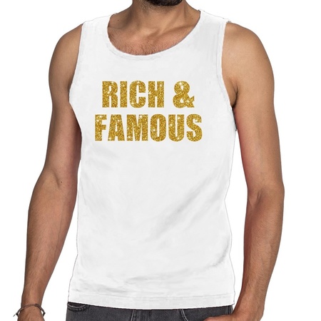 Rich and Famous glitter tekst tanktop / mouwloos shirt wit heren - heren singlet Rich and Famous