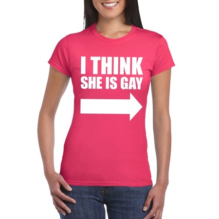 Roze I think she is gay t-shirt voor dames