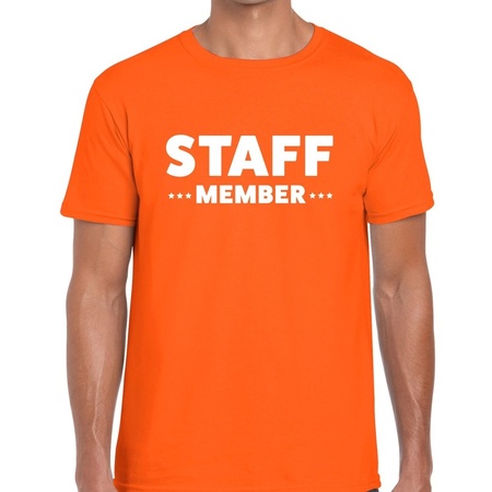 Staff member tekst t-shirt oranje heren - evenementen crew / personeel shirt