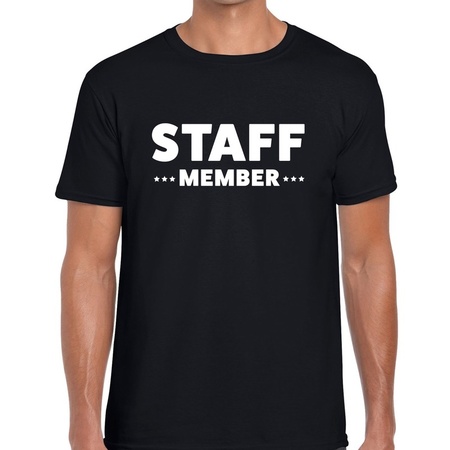 Staff member tekst t-shirt zwart heren - evenementen crew / personeel shirt