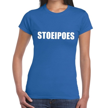Stoeipoes tekst t-shirt blauw dames