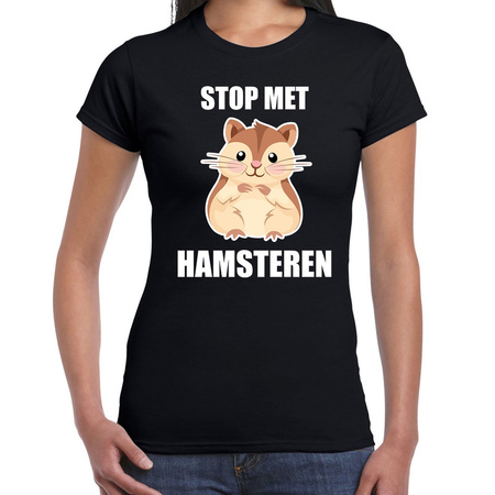 Stop met hamsteren t-shirt zwart voor dames - hamsteraars / hamsteren t-shirt