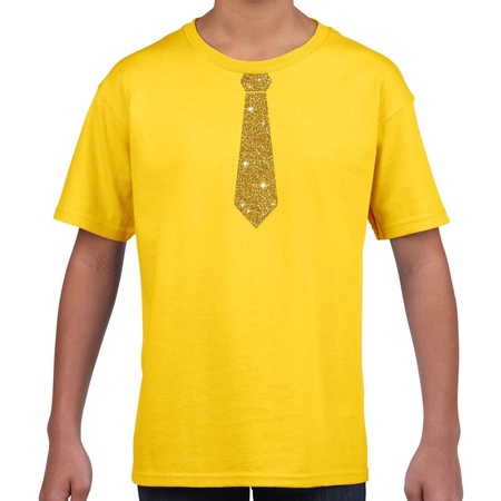 Yellow t-shirt tie in glitter gold kids 